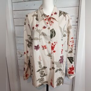 Two Twenty Women's Medium Floral Shacket Jacket Too Button Front Cottagecore